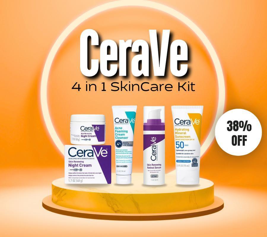 CeraVe 4-in-1 Glow Kit (Skincare Kit Night Cream, Sunblock, Cleanser & Serum for Radiant Skin)